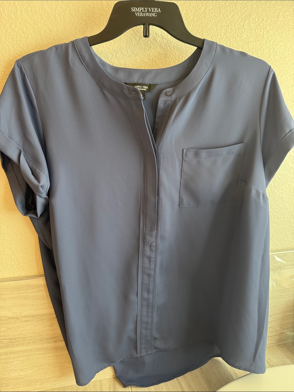Simply Vera Vera Wang Slate Blue Short-Sleeve Henley Blouse